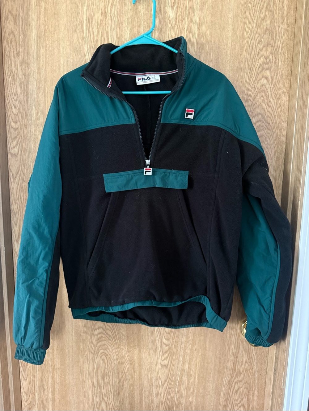 Fila Men’s Black and Teal Half-Zip Windbreaker Pullover